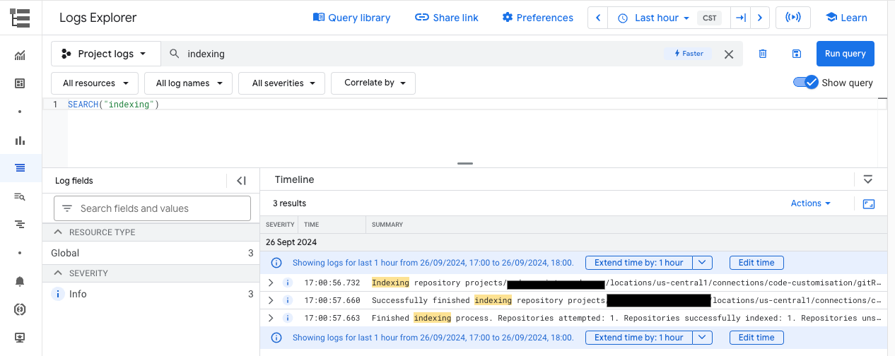 Searching indexing status