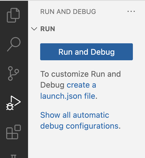 The 'Run and debug' button