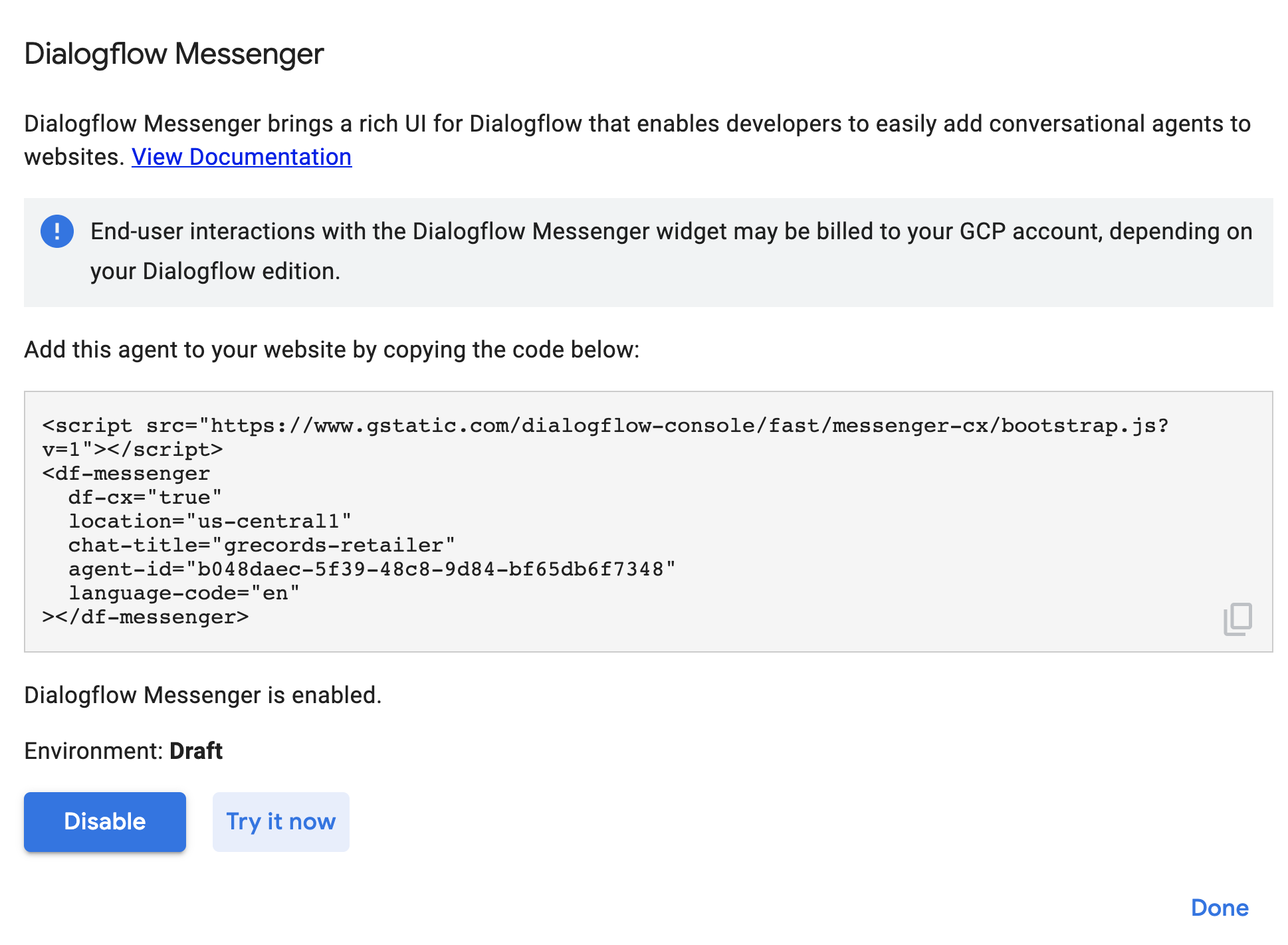 ลองใช้ Dialogflow Messenger เลย