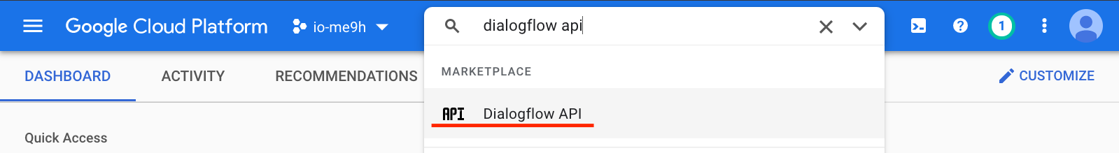 Enable Dialogflow API