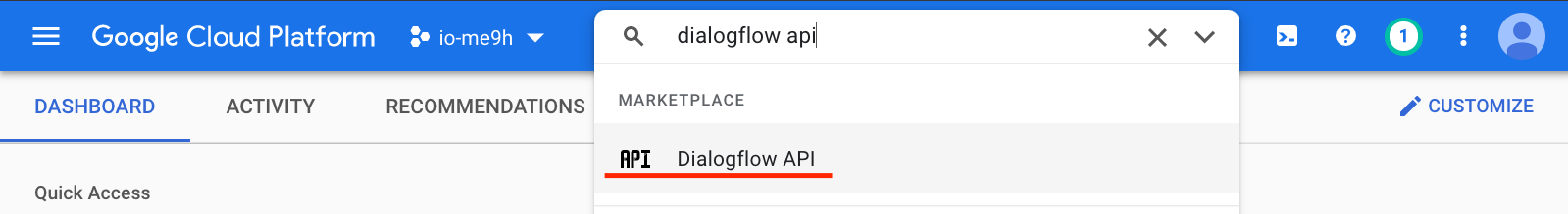 Dialogflow API aktivieren