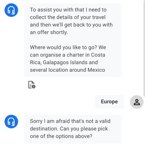 Memasukkan tujuan yang tidak valid