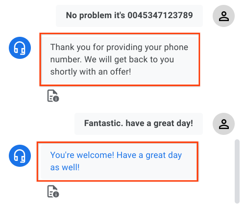 Happy Path nach Aktivieren des generativen Fallbacks noch einmal testen Testen Sie das positive Szenario noch einmal und seien Sie kreativ im Dialog.