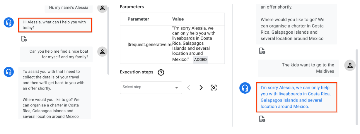 Vuelve a desafiar al bot con un lugar que no esté en la lista de destinos disponibles, como las Maldivas.