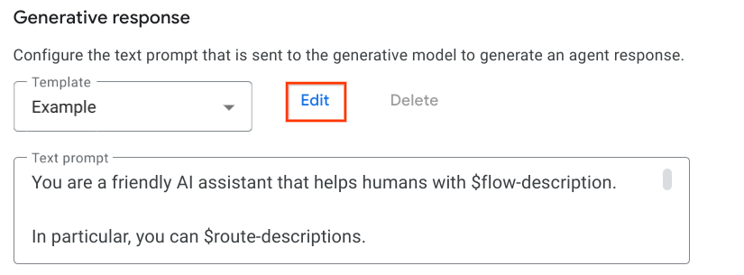 Clique no botão Editar à direita do menu suspenso de modelos para inspecioná-lo.