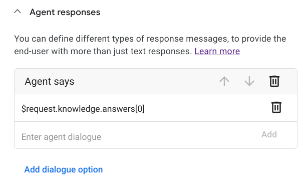 Agent response contains the top answer to the user’s question 