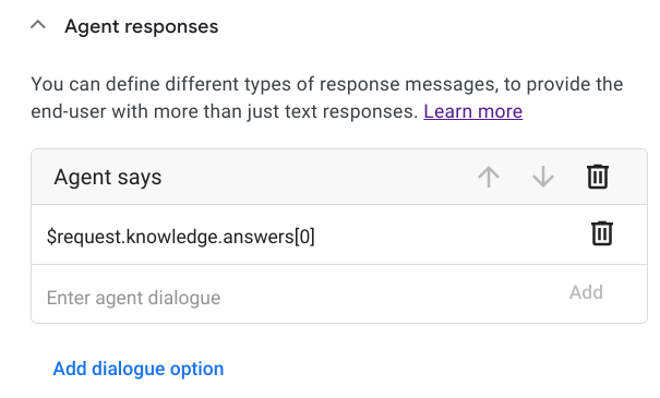 Agent response contains the top answer to the user’s question