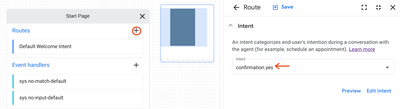 Create a route for the confirmation.yes intent