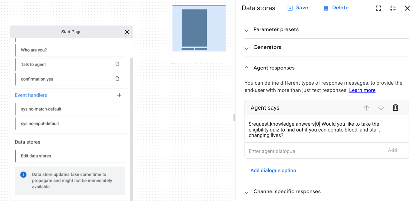 Informed decision making using Dialogflow CX generators and data