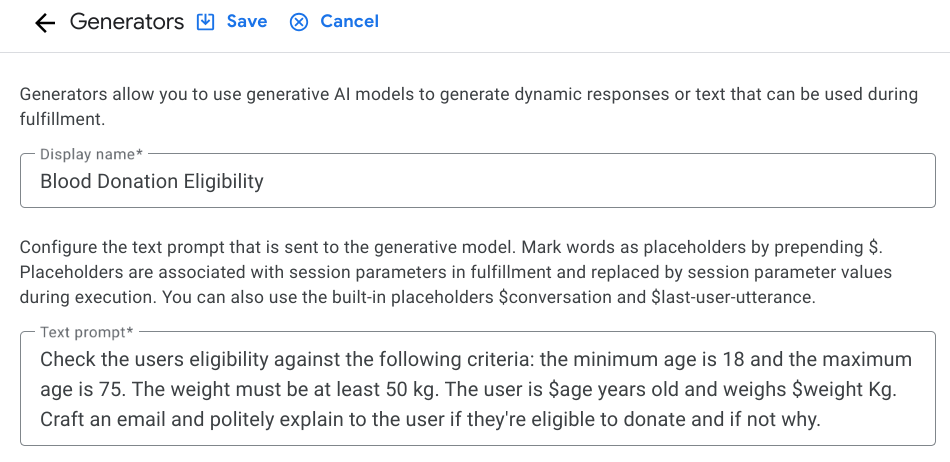 Informed decision making using Dialogflow CX generators and data