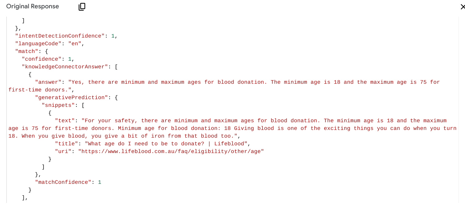 Ispezionare la risposta JSON originale