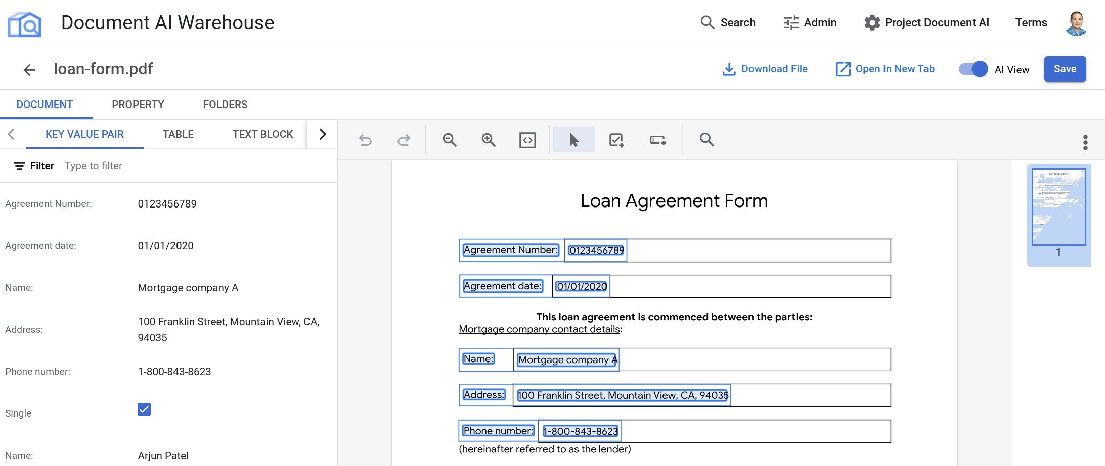 Vue détaillée dans Document AI Warehouse