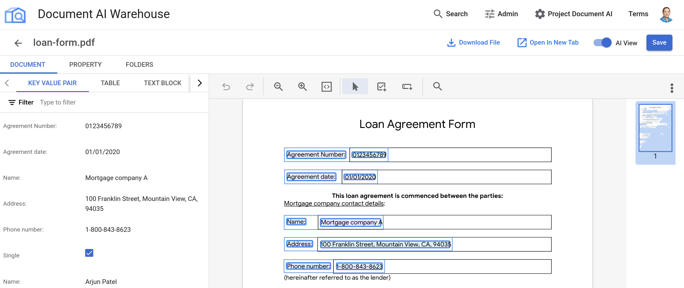 Vue détaillée dans Document AI Warehouse