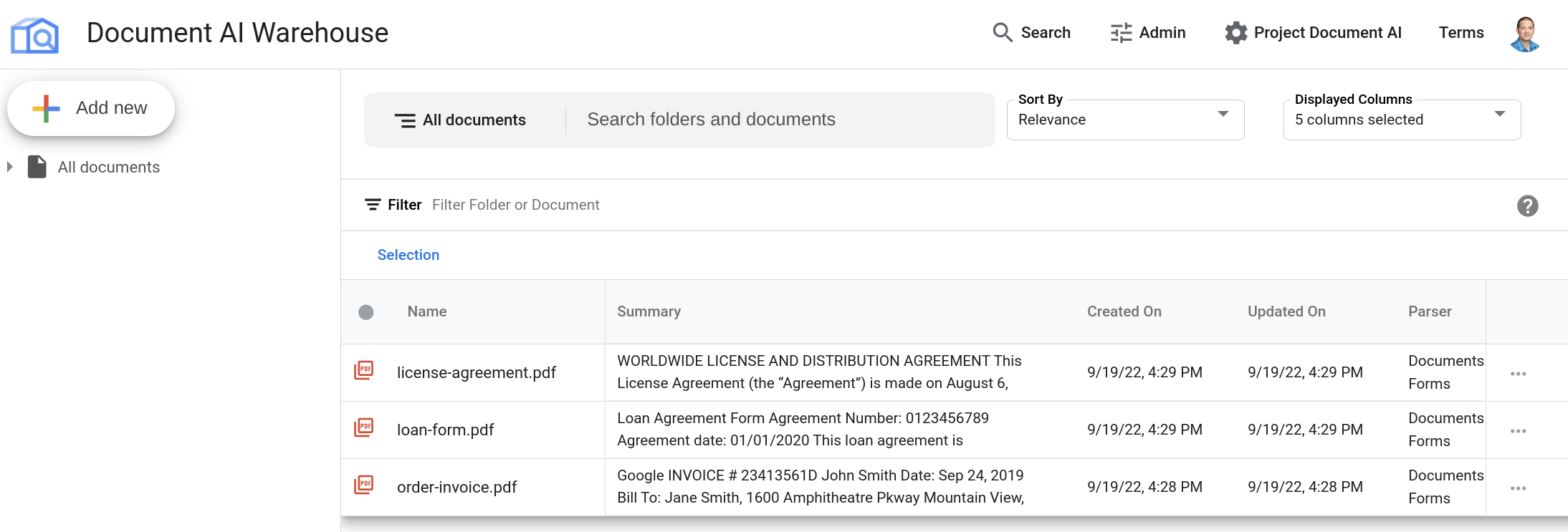 Document AI Warehouse 中的已处理文档