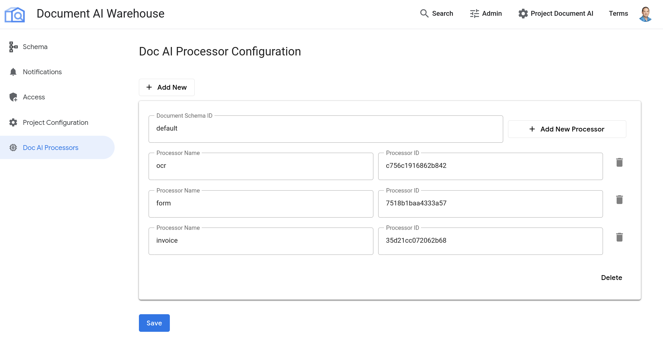 Processeurs de documents dans Document AI Warehouse