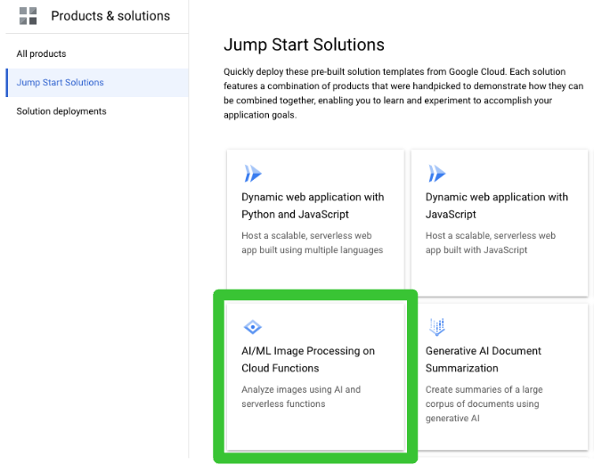 التنقّل في Jump Start Solution لمعالجة الصور باستخدام تعلُّم الآلة باستخدام الذكاء الاصطناعي (AI)