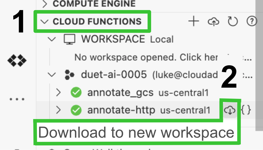 Icône Télécharger dans le panneau Cloud Code