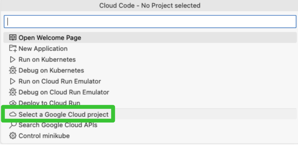 Kliknij Wybierz projekt Google Cloud.