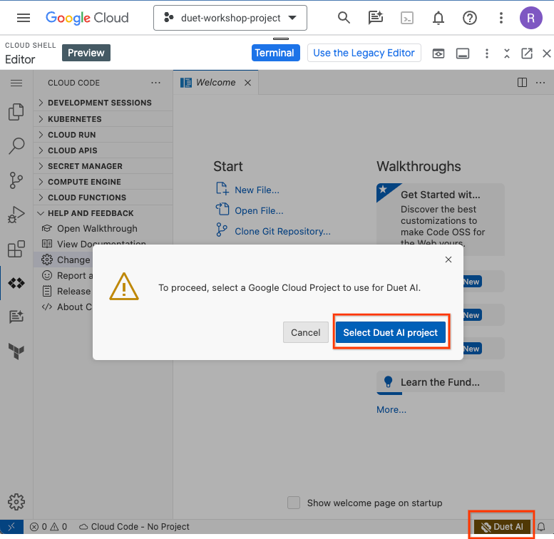 Select Duet AI project