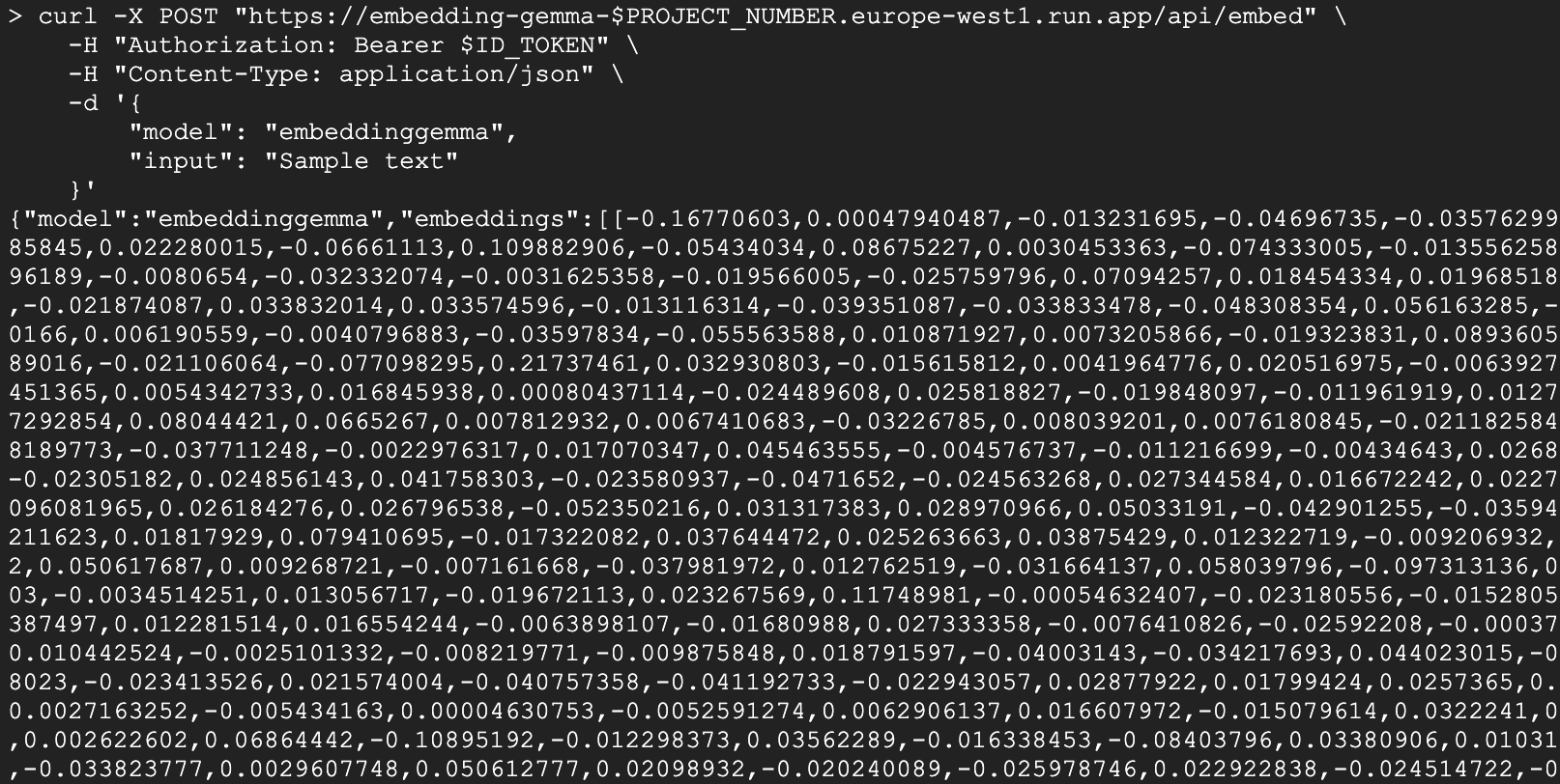 Output Curl EmbeddingGemma