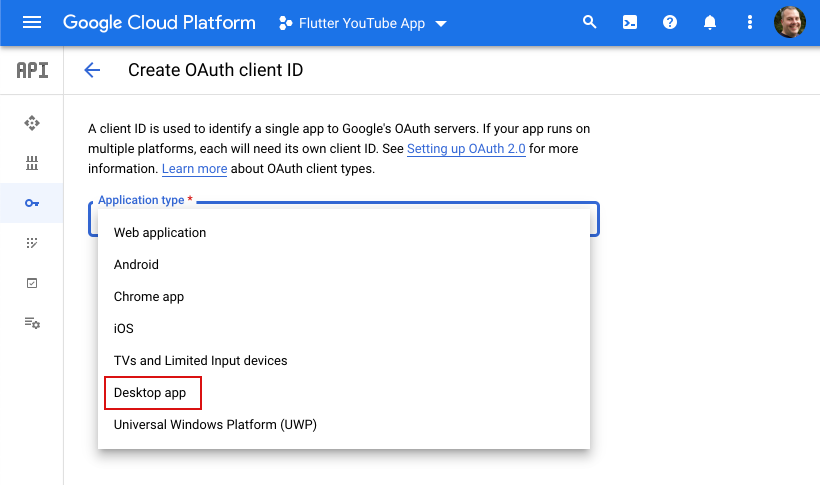 การเลือกประเภทแอปพลิเคชันของแอปเดสก์ท็อป