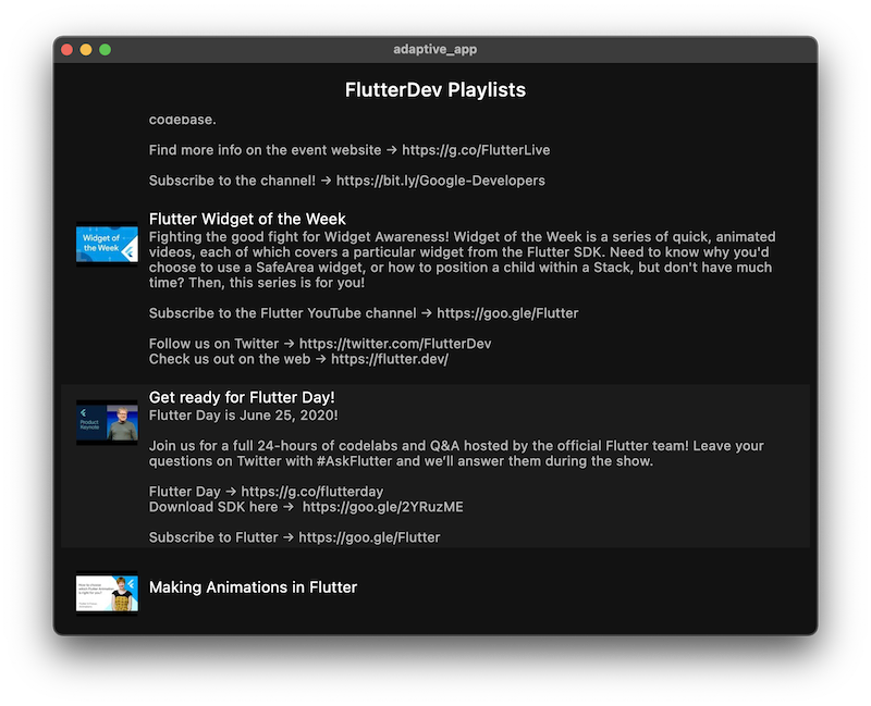 The app running on macOS showing a list of playlists, looking oddly proportioned