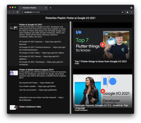 แอปที่ทำงานในเบราว์เซอร์ Chrome โดยมีภาพปกของ YouTube
