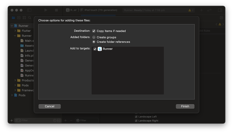 การเพิ่มไฟล์ plist ที่สร้างขึ้นไปยังแอป iOS ใน Xcode