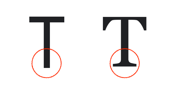 A sans serif capital T and a serif capital T