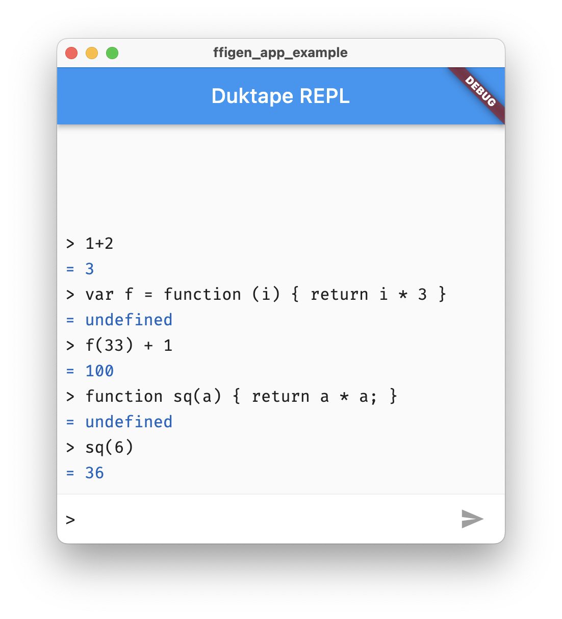 Duktape REPL in esecuzione come applicazione macOS