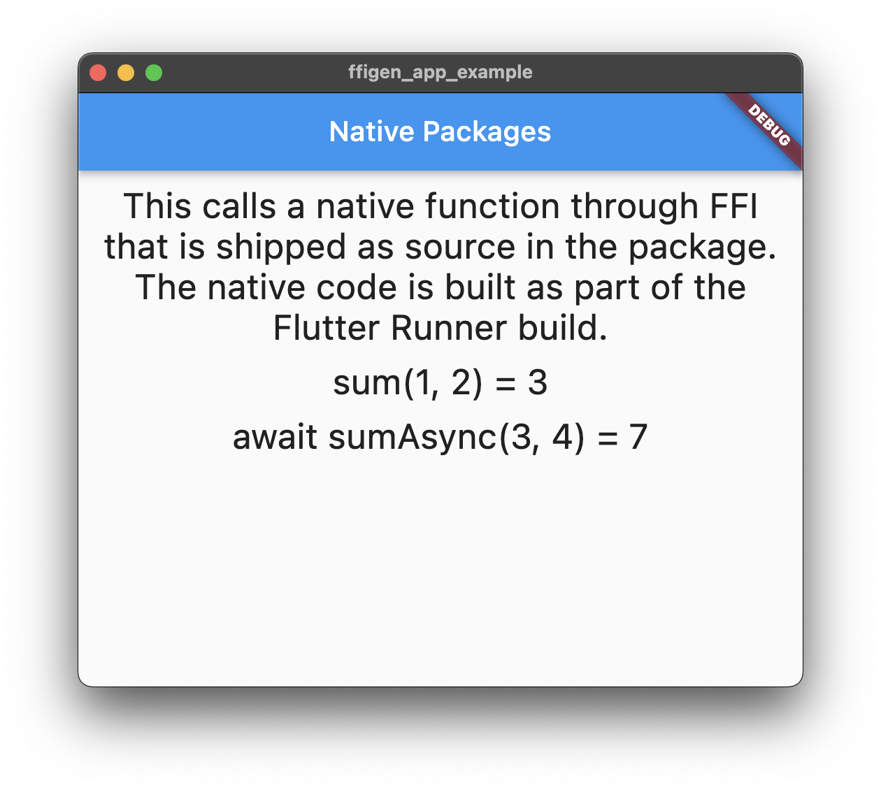 Template generated FFI app running as a Linux application