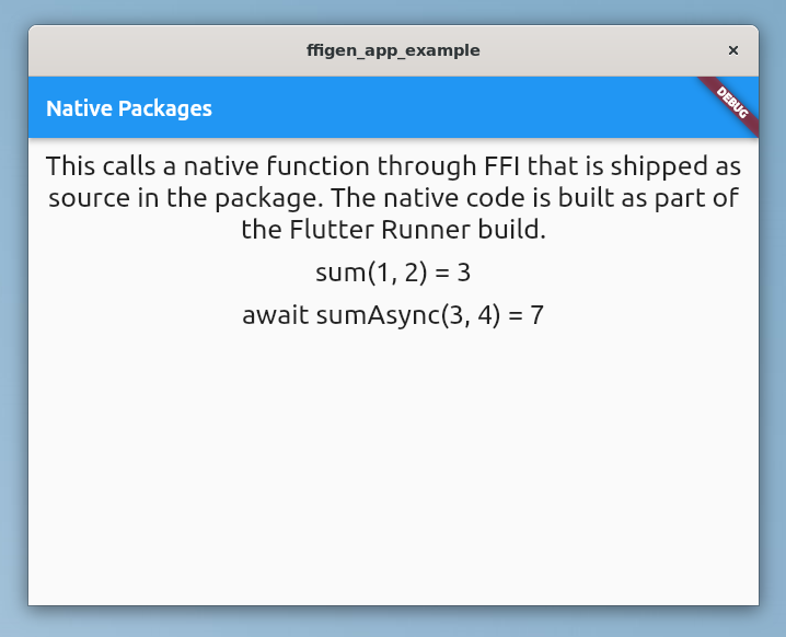 Template generated FFI app running as a Linux application