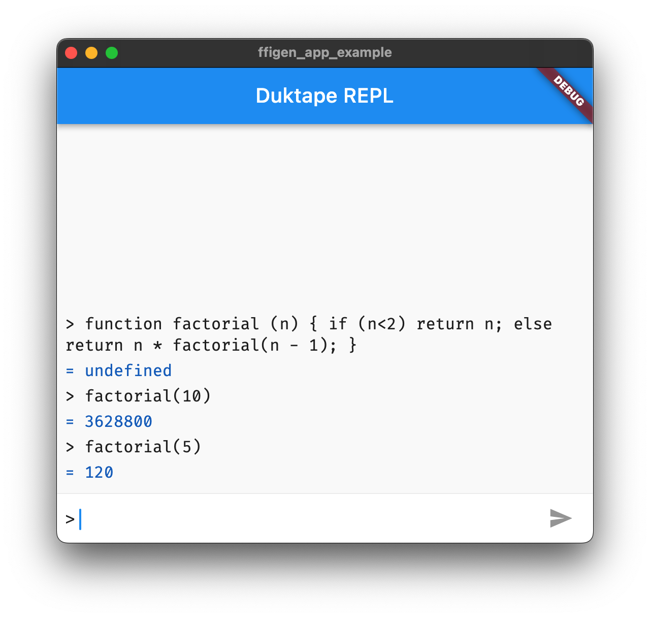 Duktape REPL ที่ทำงานในแอปพลิเคชัน Linux