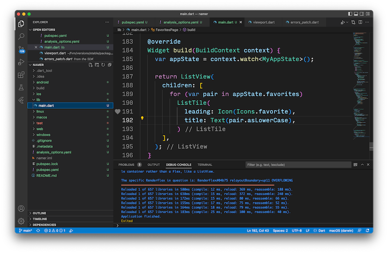VS Code with some Flutter code