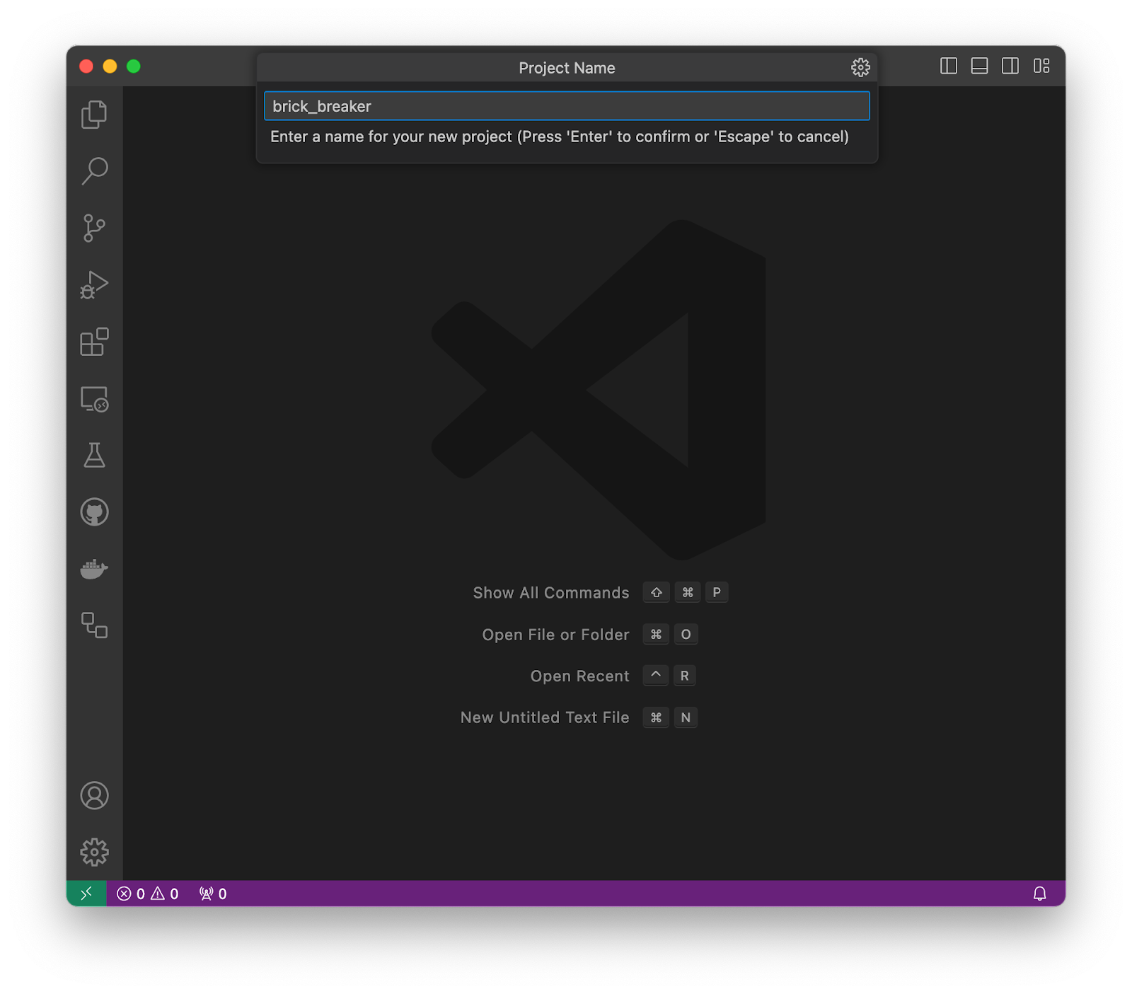 A screen shot of VS Code with 