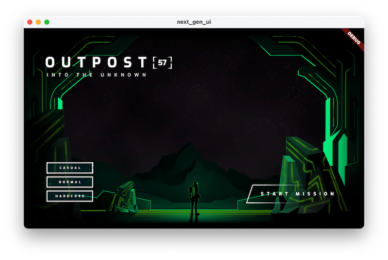 Normal zorluk seviyesi seçilmiş, başlığı, zorluk seviyesi düğmelerini ve başlangıç düğmesini gösteren codelab uygulaması.