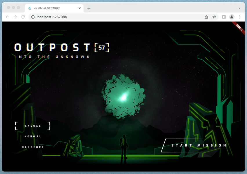 此 Codelab 应用在 Chrome 浏览器中运行,其中包含所有动画、片段着色器和粒子效果。
