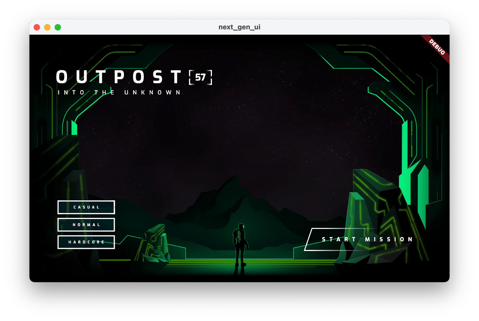 已选择常规难度的 Codelab 应用,显示了标题、难度按钮和“开始”按钮。