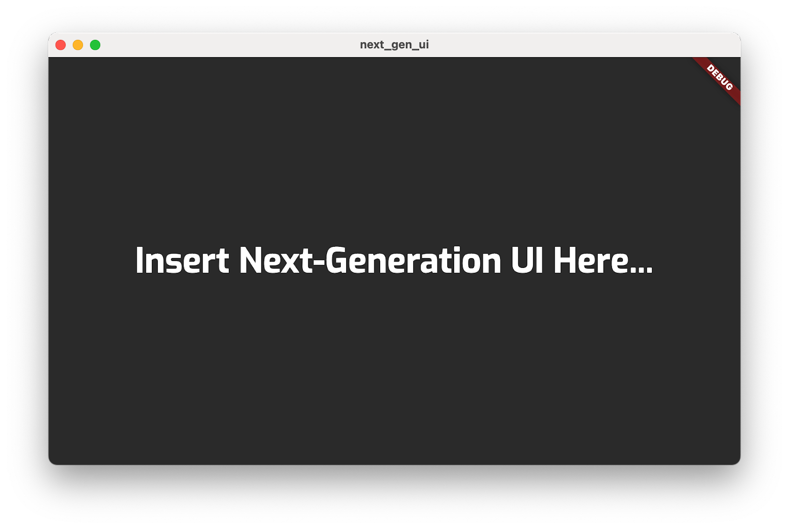 O app do codelab em execução com o título "Inserir IU de última geração aqui..."