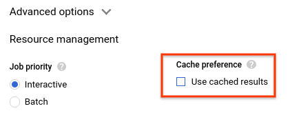 Option für im Cache gespeicherte Ergebnisse