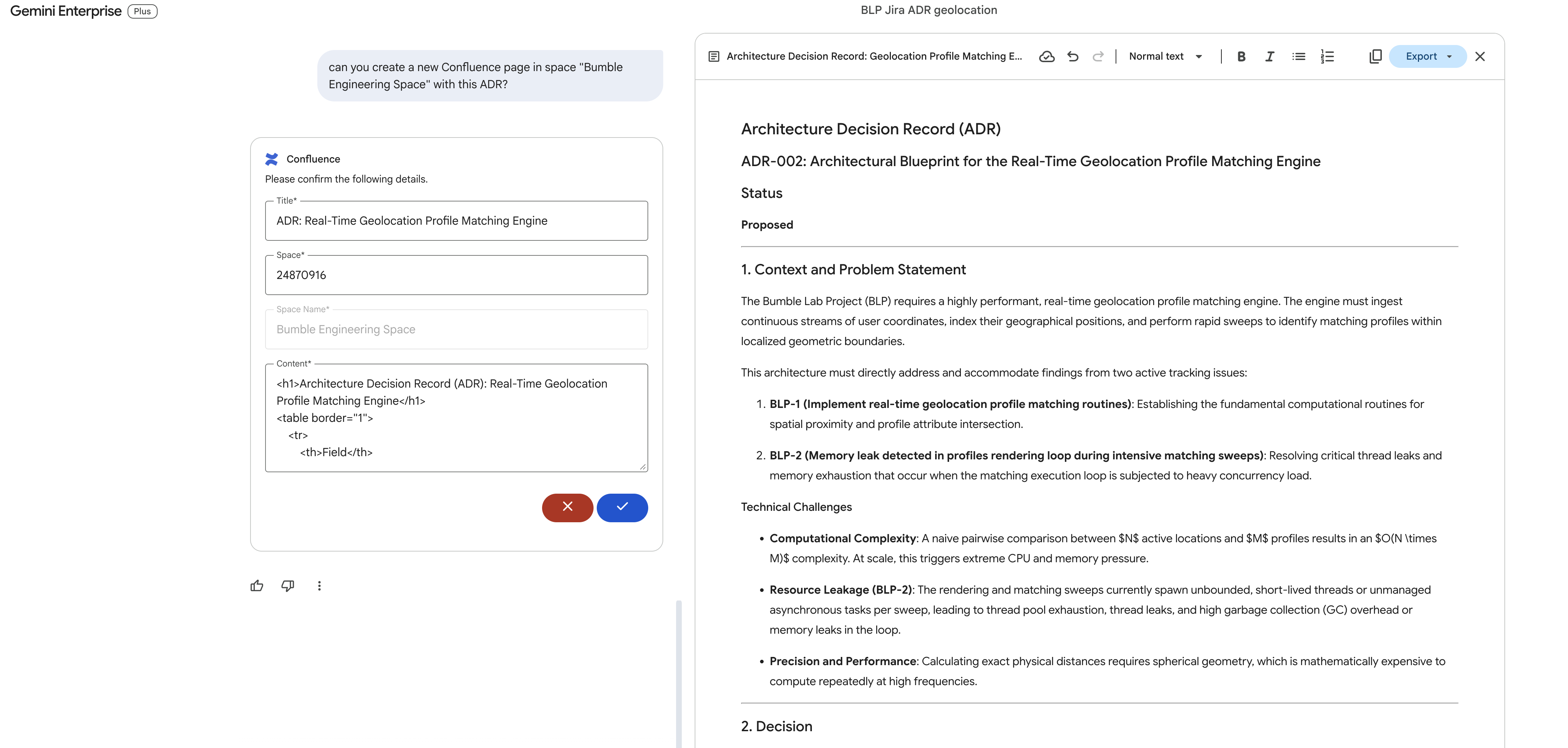 Prompt Gemini to Export to Confluence