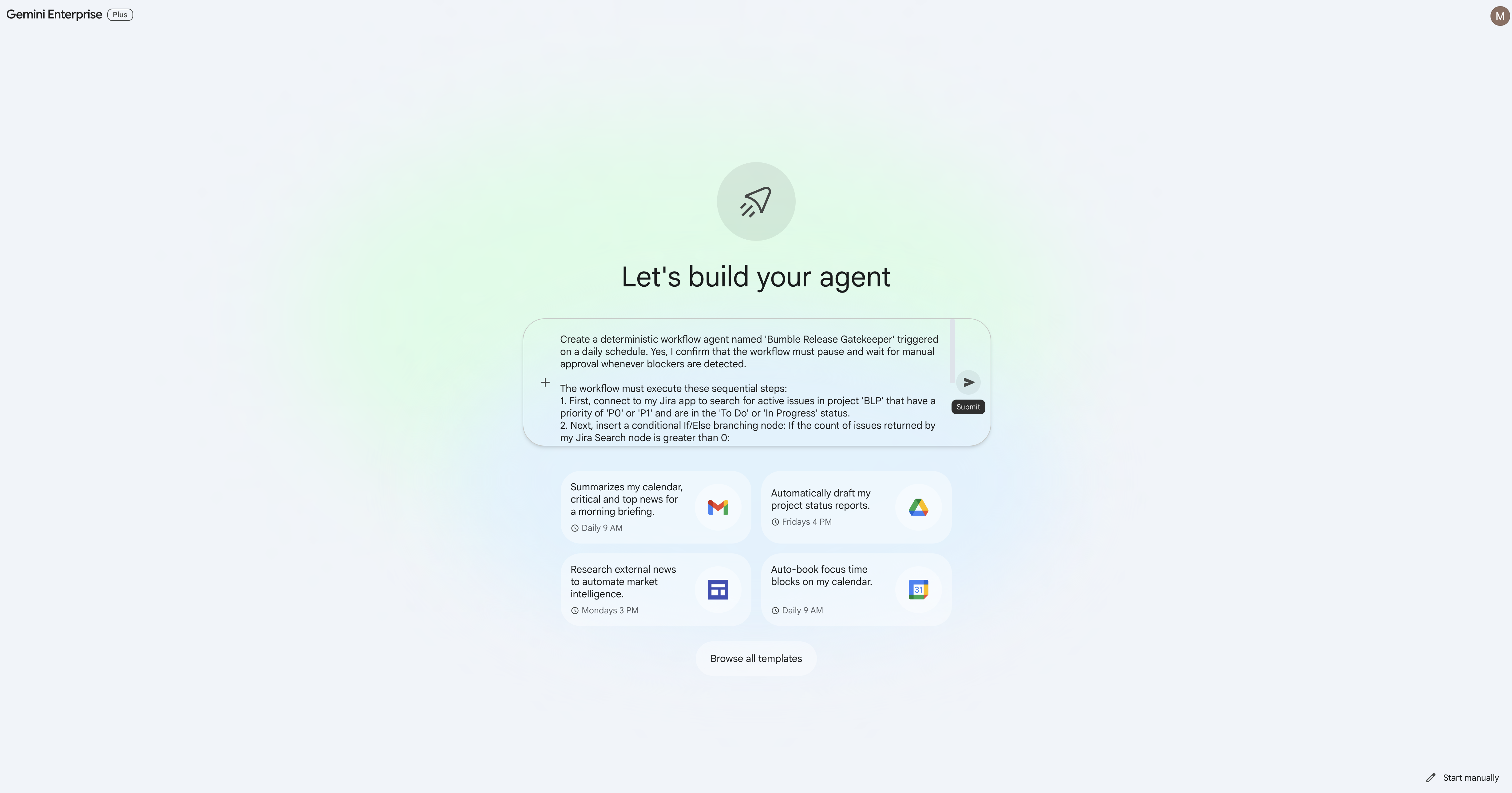 Submitting Natural Language Workflow Prompt