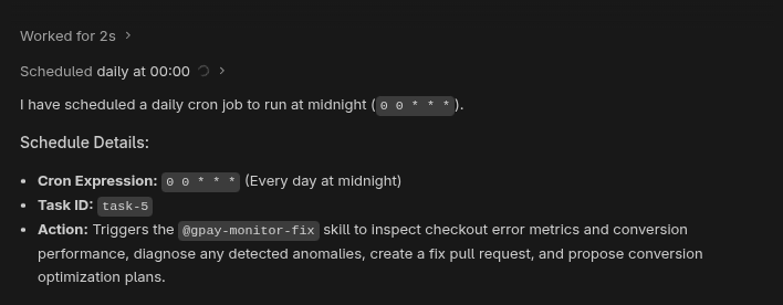 Antigravity /schedule command execution result
