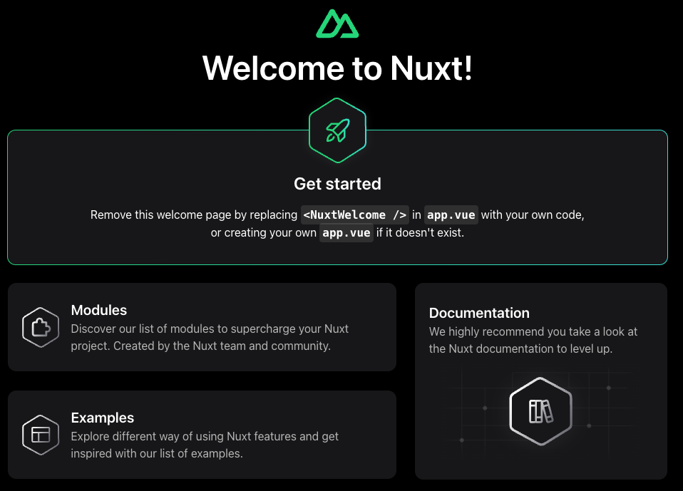 ภาพหน้าจอของแอปพลิเคชัน Nuxt.js