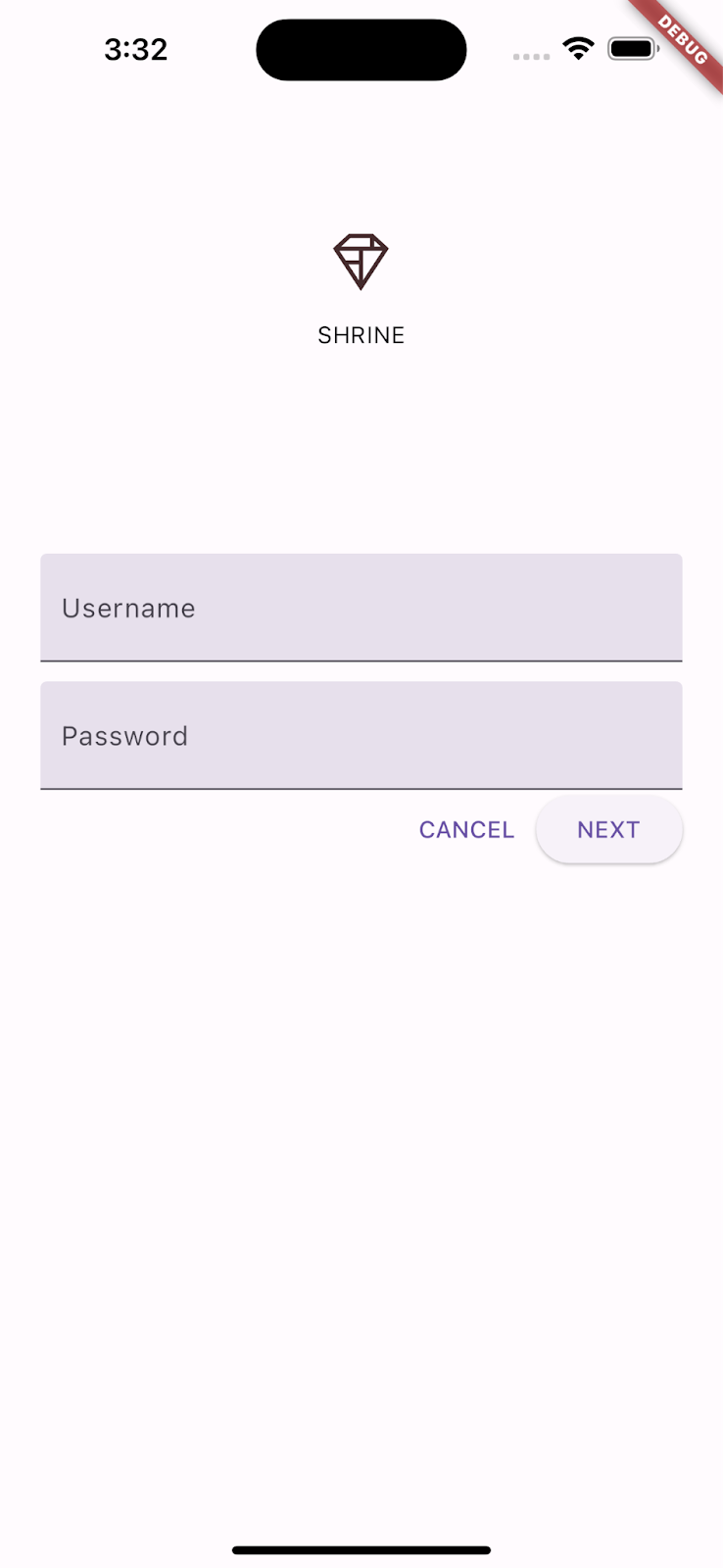 דף ההתחברות של Shrine ב-iOS