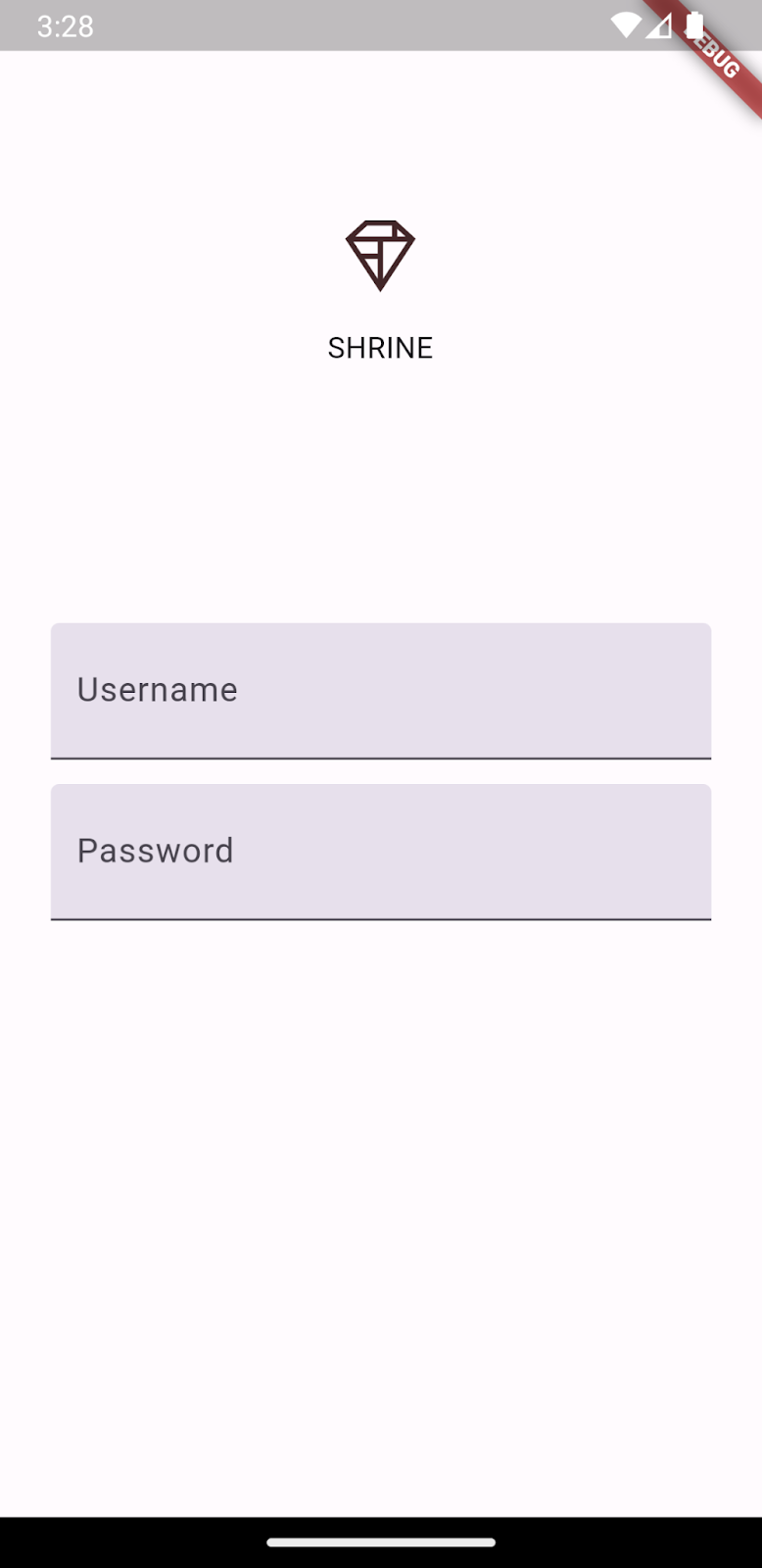 Shrine logo with username and password fields