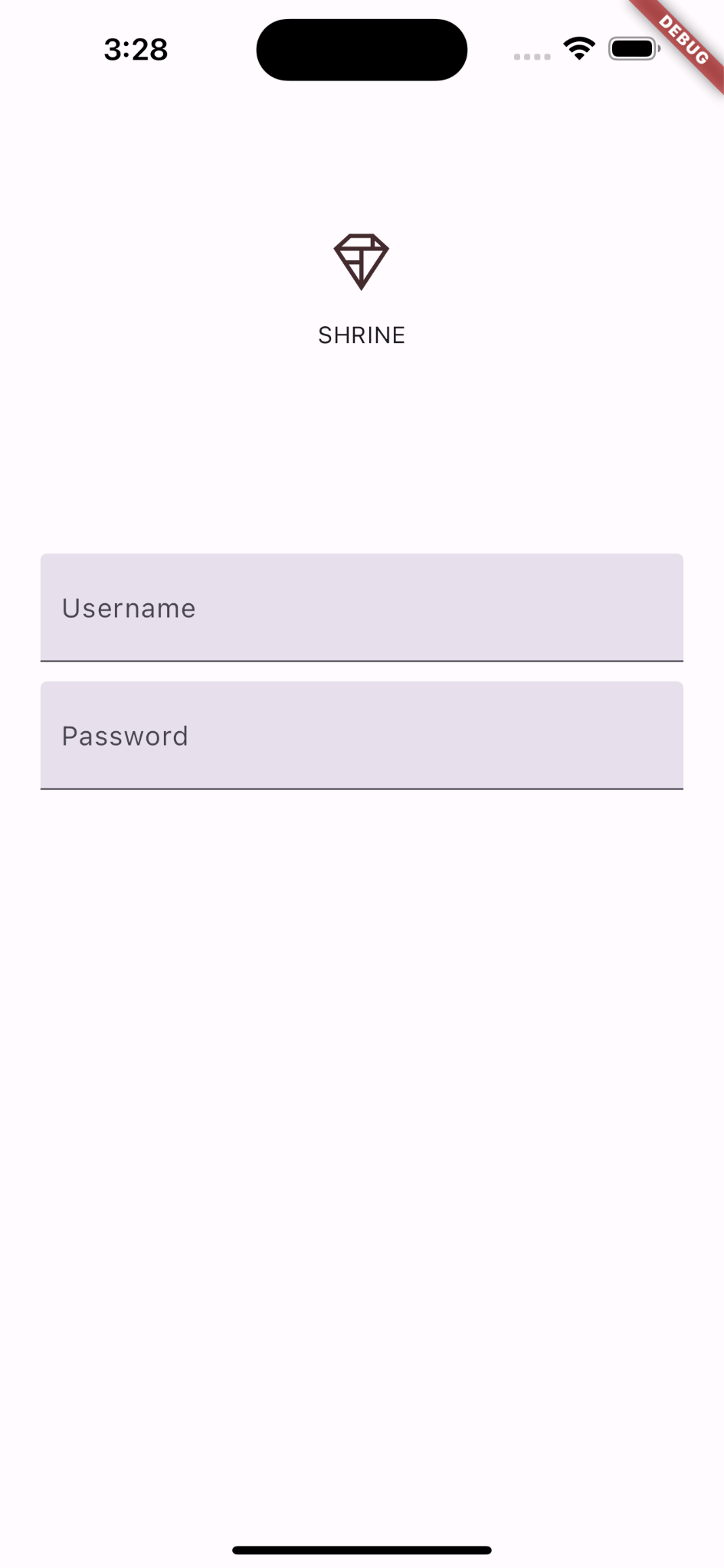 Shrine logo with username and password fields