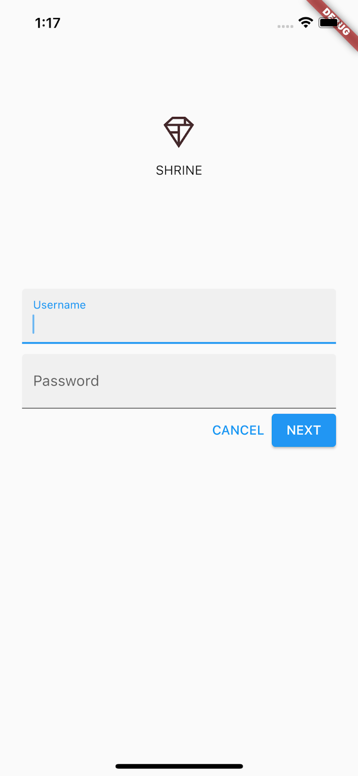 Page de connexion comportant les champs "Nom d'utilisateur" et "Mot de passe", et les boutons "Annuler" et "Suivant"