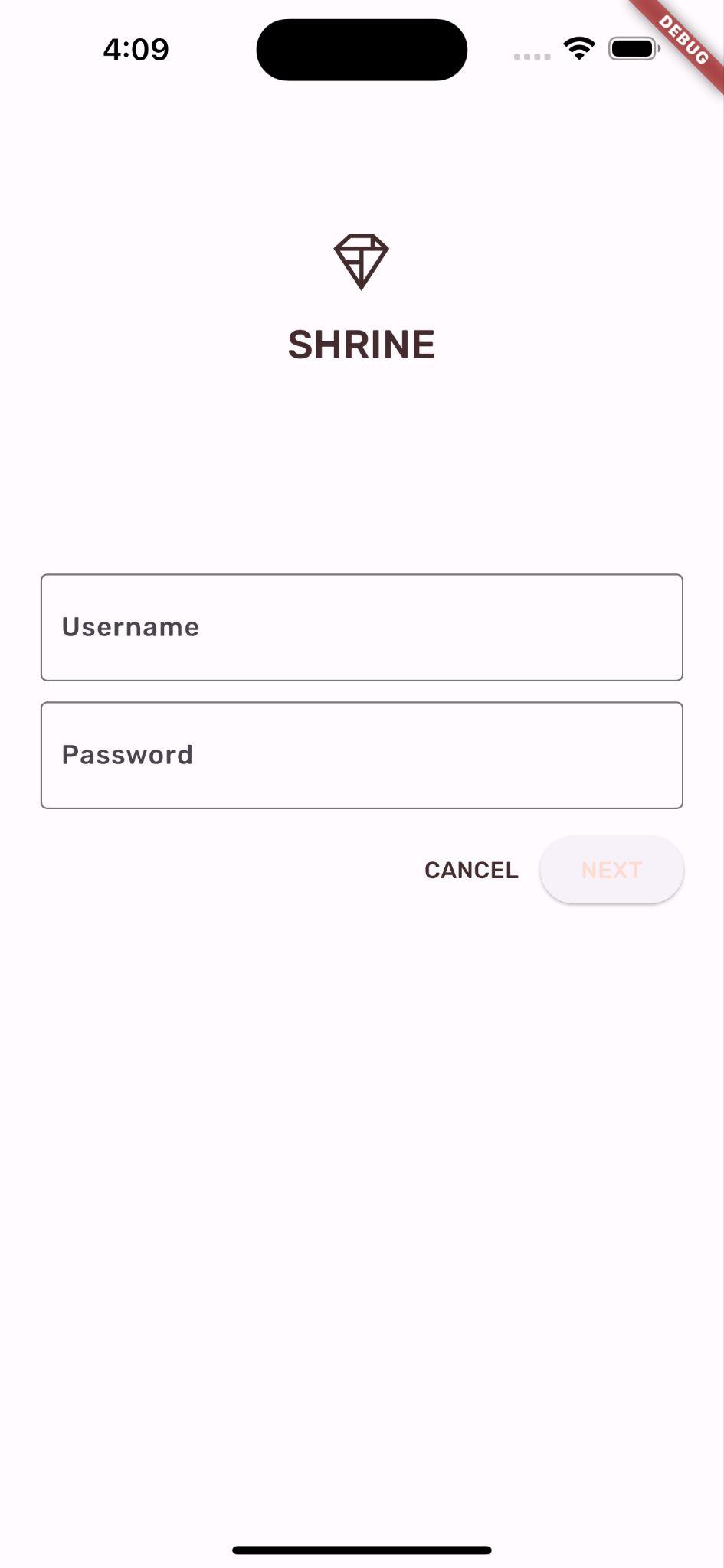 Shrine login page with accessible CANCEL button