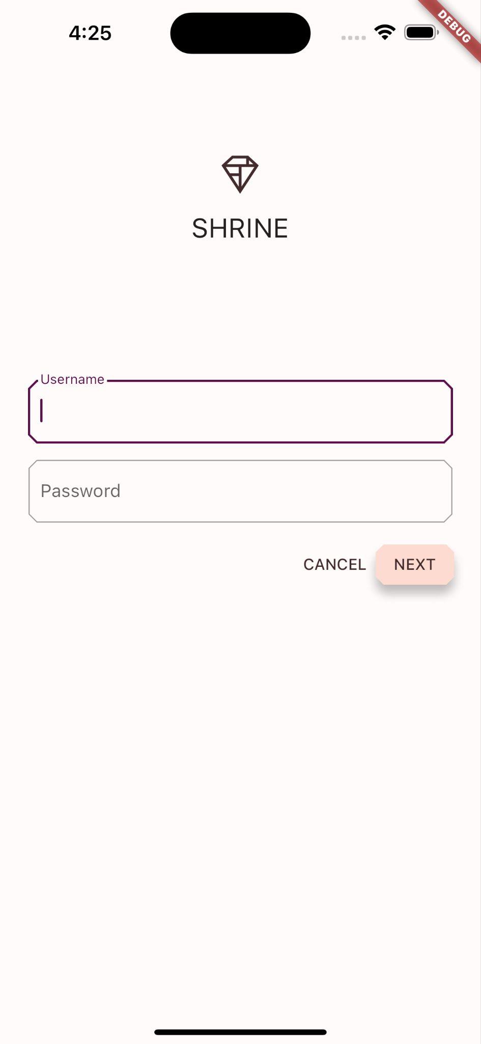 Shrine login page with a purple and pink theme